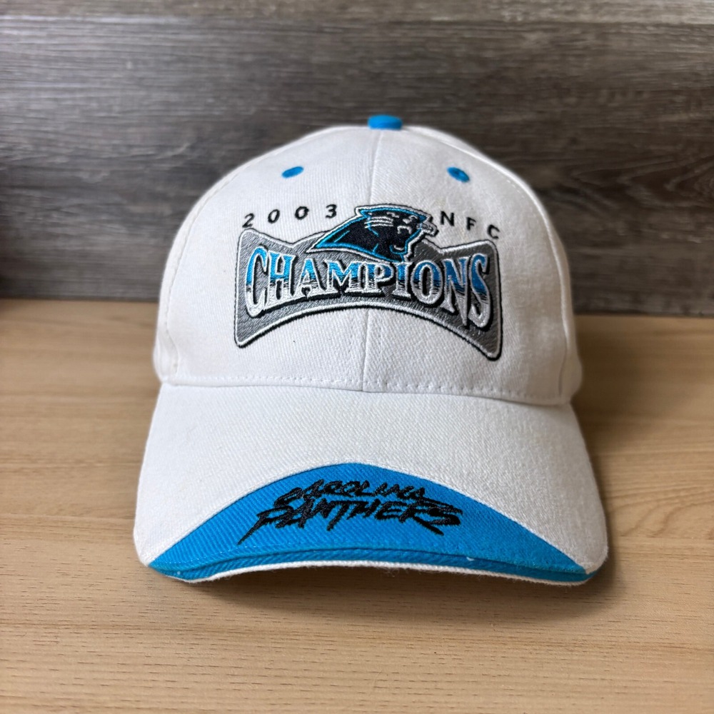 Vintage Carolina Panthers Hat Cap Strap Back White Blue 2003‎ NFC Champions
